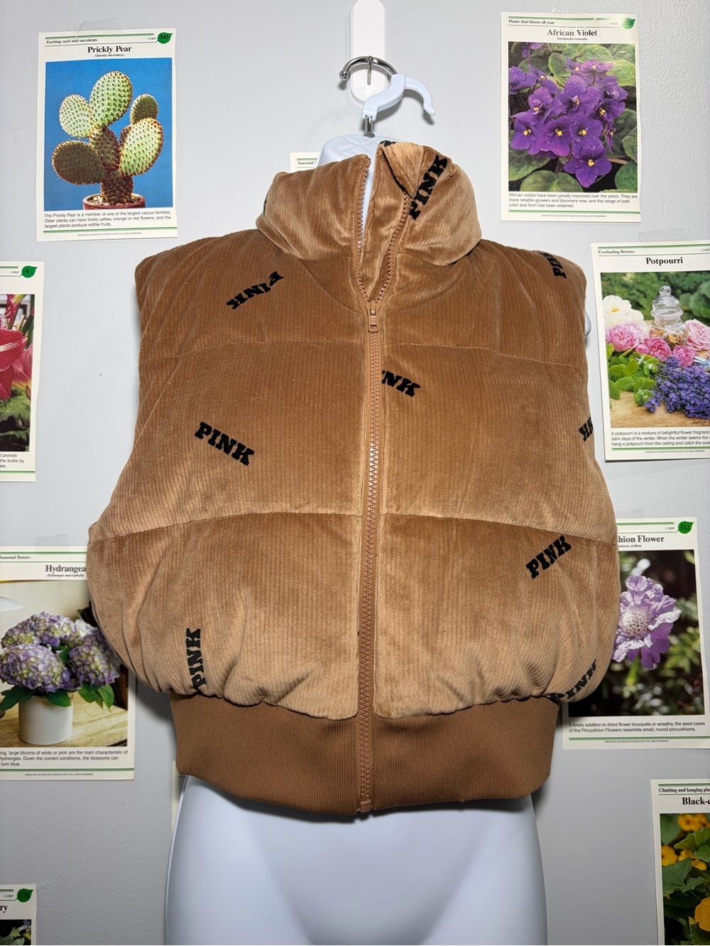 PINK Victoria's Secret Brown Corduroy Puffer Vest with Logo